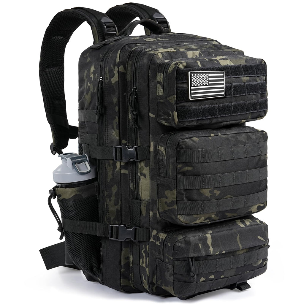 kookoomia Military Tactical Backpack 50L Large Day Backpack for Men Molle Army 3 Days Assault Pack Bug Out Bag Water Resistant and Heavy Duty Hiking Treeking Rucksack - Black Camo