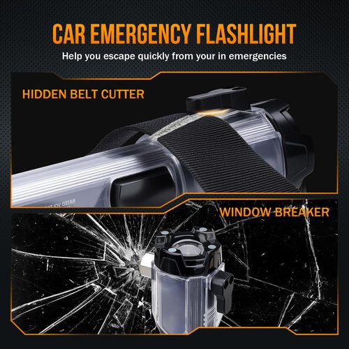 Car Emergency Flashlights Rechargeable 2Packs, 990,000L High Lumens Car Flashlight Emergency Kit, 7 Modes Tactical LED Flash Light with Window Breaker, Belt Cutter, Alarm Buzzer, Magnet, USB C for Car