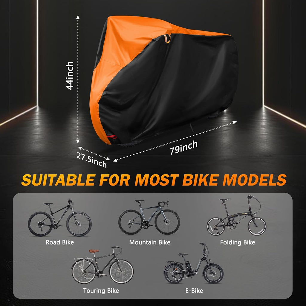 Skiennix Bike Cover - All-Weather Waterproof Protection | Lock Hole for Mountain & Road Bikes - XL Black & Orange (79 x 27.5 x 44 Inches)