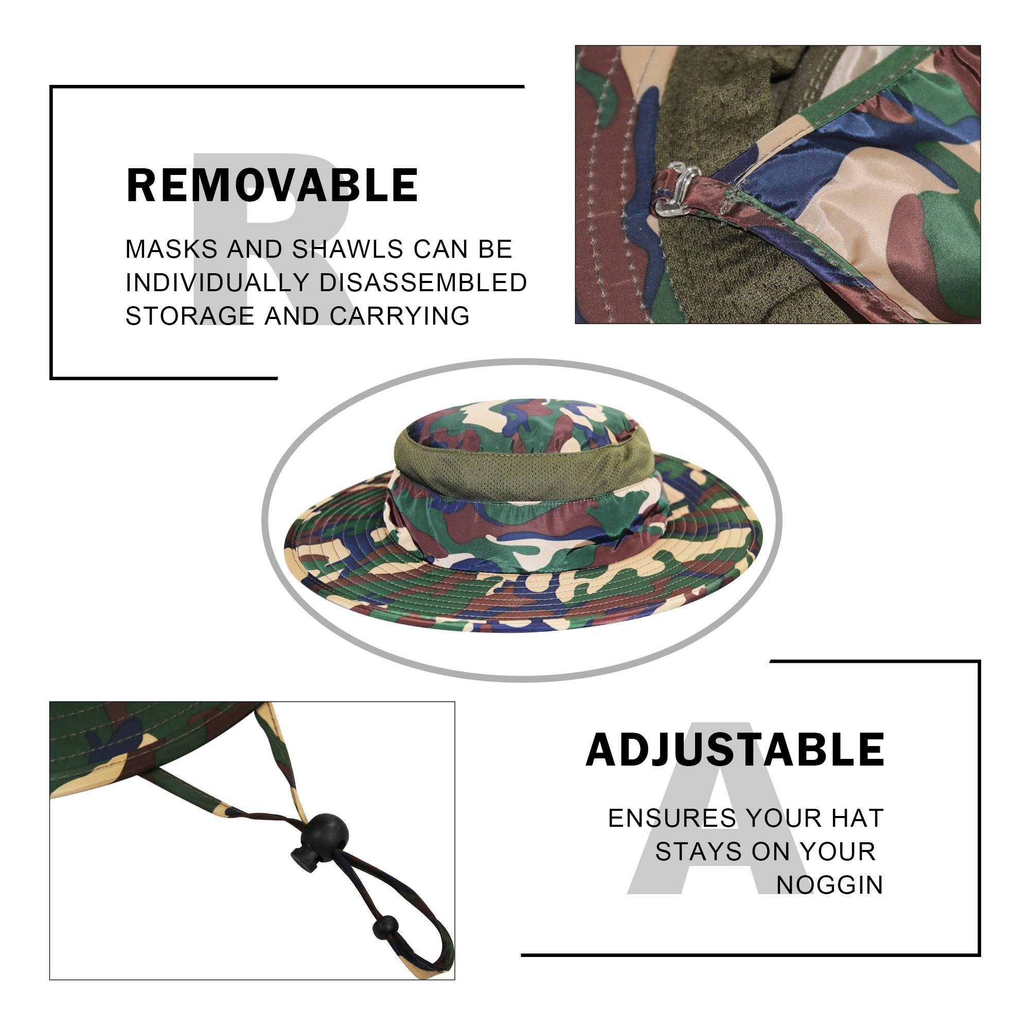 YR.Lover Outdoor UV Sun Protection Wide Brim Fishing Cap with Removable Flap Camouflage