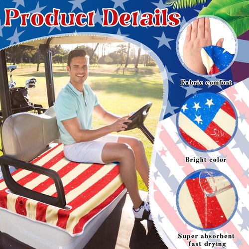 DaisyInner 2 Sets Golf Cart Seat Covers Towel Blanket Made of Microfiber, 51 x 31 Inch Easy to Install and Clean, Soft, Offer Protection for Your Golf Car Seat for All Seasons (Us Flag)