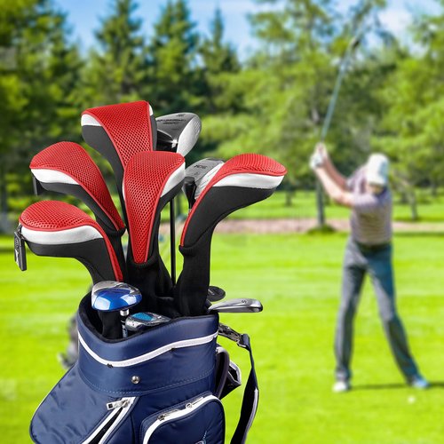 Andux 4pcs/Set Mesh Golf 460cc Driver Fairway Wood Club Head Covers Long Neck with No. Tags Black/Red