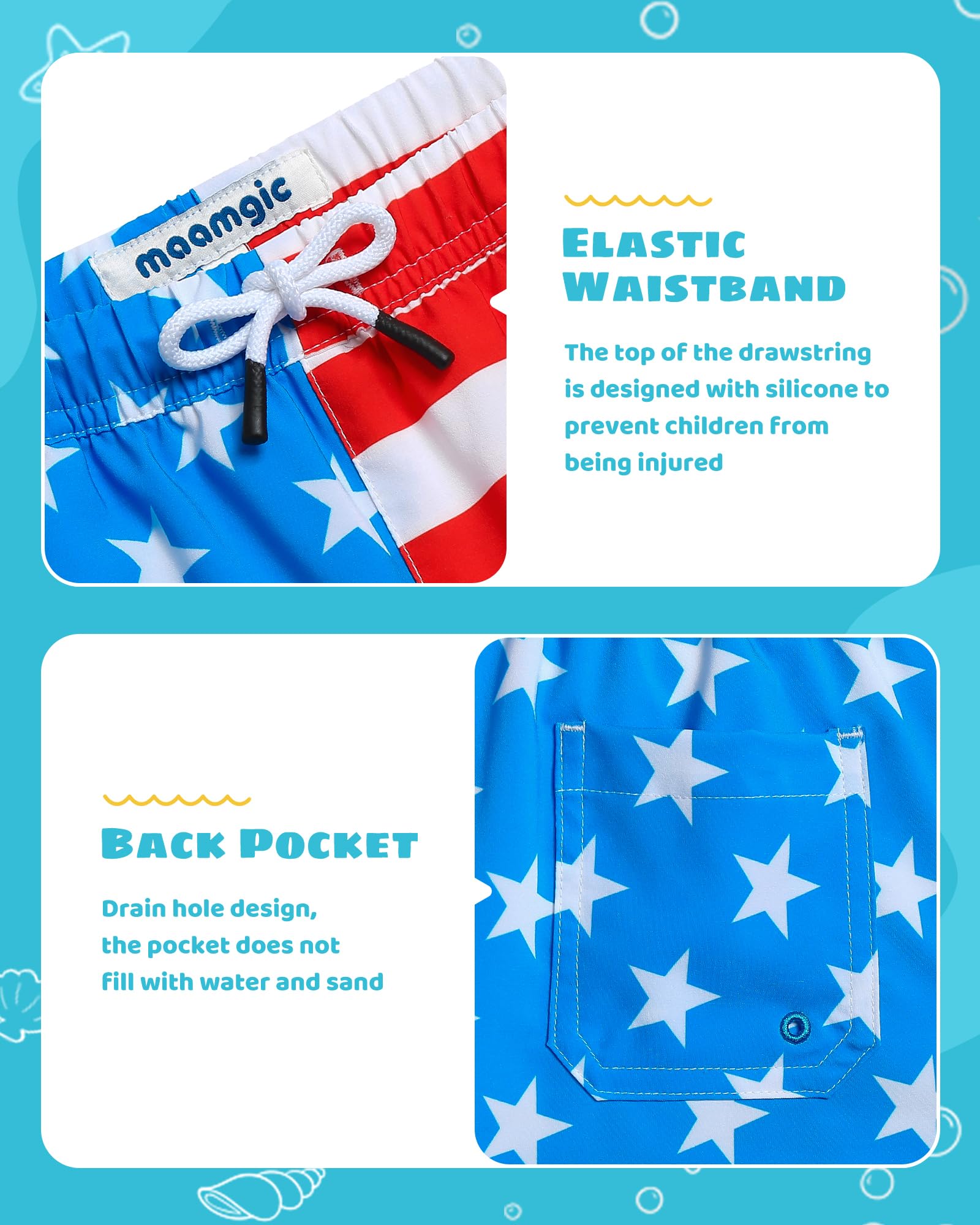 maamgic Boys Swim Trunks with Compression Liner Toddler Stretch Swim Shorts Quick Dry Swimming Trunks Boxer Brief 2 in 1 Beach Shorts American Flag 8