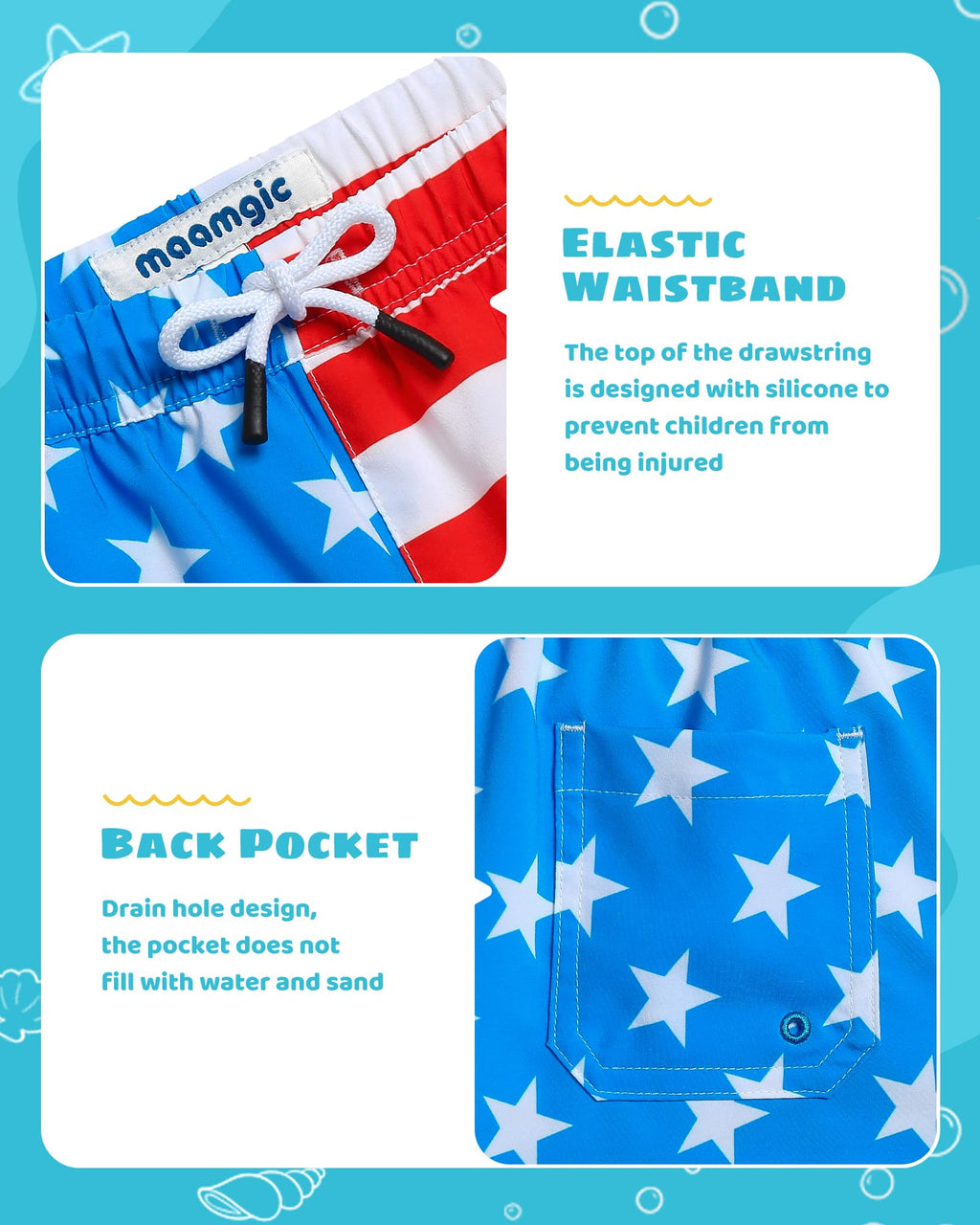maamgic Boys Swim Trunks with Compression Liner Toddler Stretch Swim Shorts Quick Dry Swimming Trunks Boxer Brief 2 in 1 Beach Shorts American Flag 8