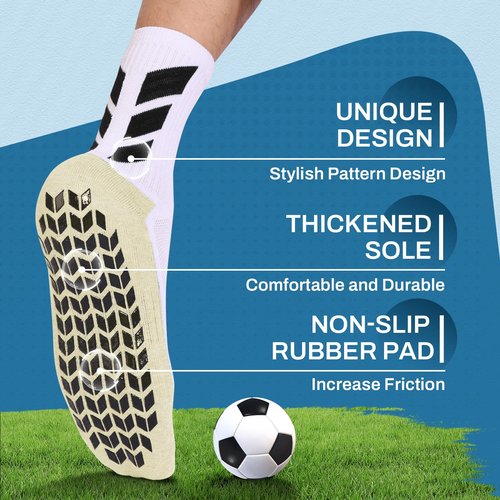 MENDENG Grip Socks Soccer Men Youth Non Slip Grippy Socks for Men Non Skid Football Basketball Hospital Anti Slip Athletic Socks BlackWhiteBlueRed