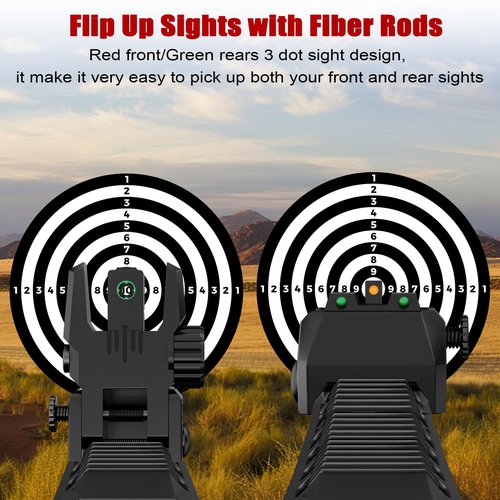 TRSAIM Fiber Optic Sights, Flip Up Front and Rear Sights with Green Red Fiber Optics Dots,Tool-Free Adjustable Nylon Sights Rapid Transition (Black)