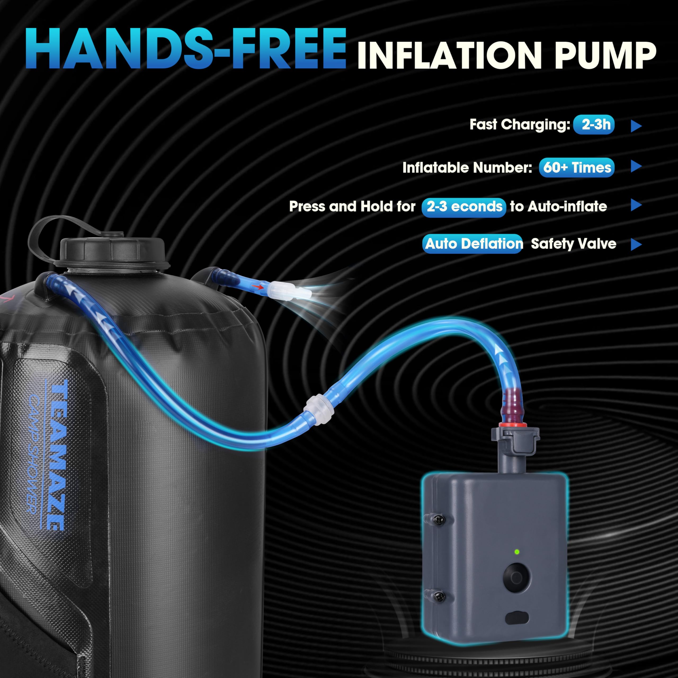 Teamaze Camping Shower,12L Portable Camp Shower Bag with Upgraded Screw Lid, Auto Pressure Pump, Solar Shower, Camping Shower Head for Beach Camping, Hiking, Traveling, Washing