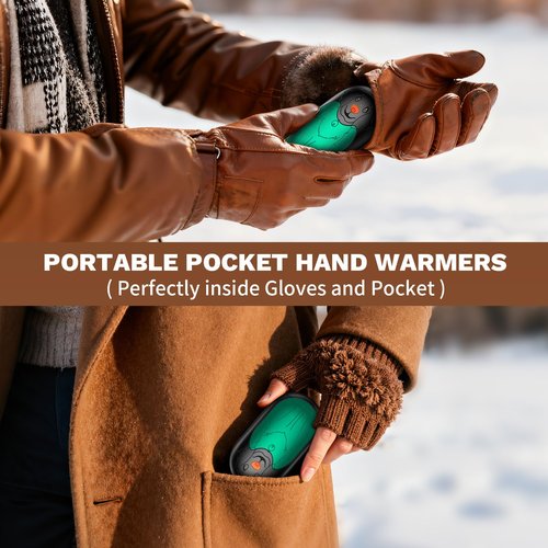 Hand Warmers Rechargeable 2 Pack, Pocket Hand Warmers with AI Control, 3-Temp Setting, 24 Hours Safe Heat, Electric Hand Warmers Fit Gloves for Skiing, Fishing, Hunting, Women Xmas Gifts (Green)