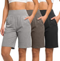 Neer Women's Bermuda Shorts - High Waist Stretch Casual Knee-Length Athletic Shorts with Pockets | 3 Pack