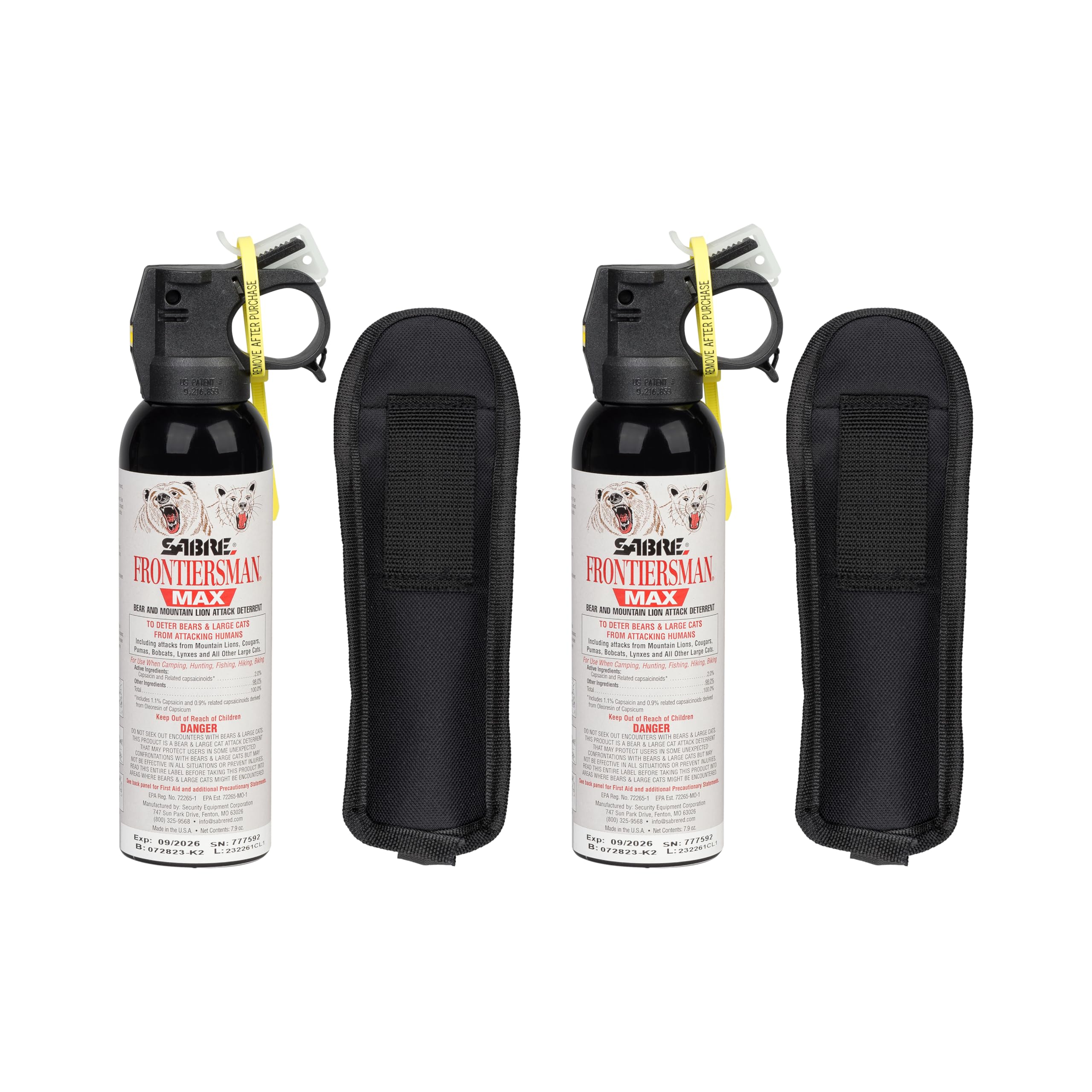 Sabre Frontiersman MAX Bear Spray – 40 ft Range, Maximum Strength, The Only EPA-Registered Spray for Bears & Mountain Lions, 7.9 oz, Glow Safety Clip, Outdoor Hiking & Camping Protection