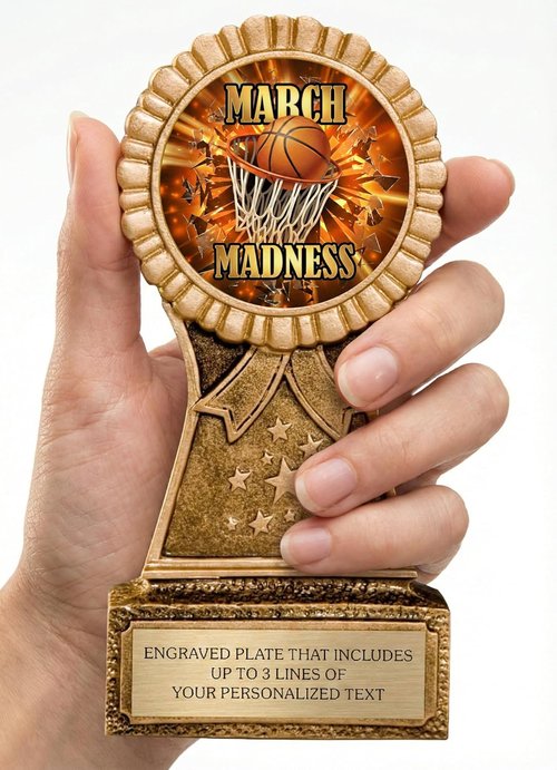 March Basketball Madness Trophy - 2026 Custom Bracket Award with Personalized Engraving on Gold Plate