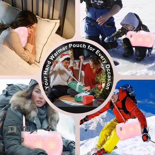 Hand Warmers Rechargeable,Electric Hand Warmer Pouch 10000mAh,Rechargeable Hand Warmers Pouch Heated Gloves for Women with 6 Adjustment Levels,Portable Hand Warmer for Women,Men,Kids,Xmas Gifts Pink