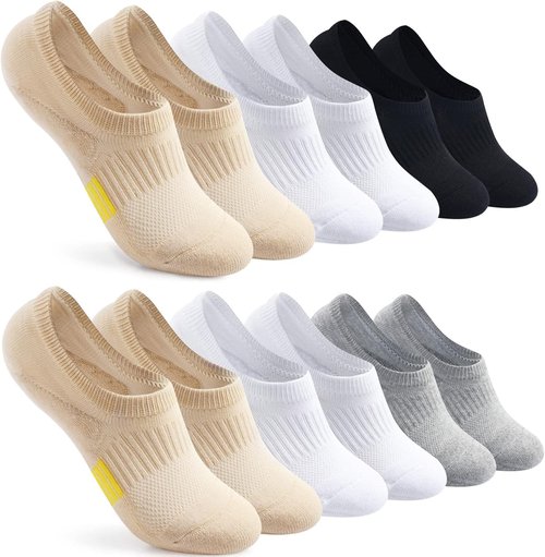 FAYBOX No Show Socks - Women's Cushioned Low Cut Invisible Footies | 6 Pairs for Running & Gym