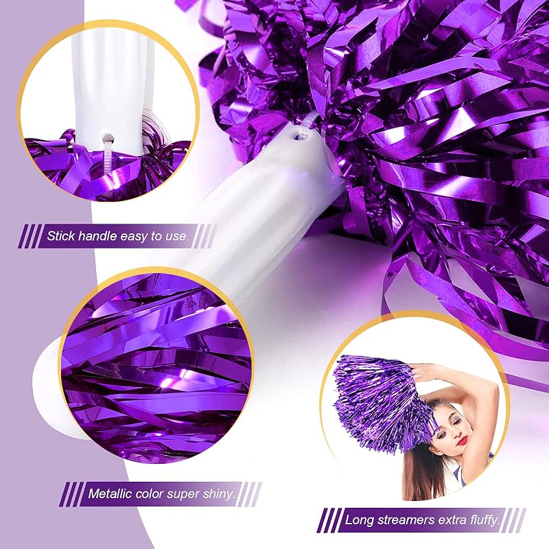 24 Pcs Metallic Cheerleading Pom Poms with Baton Handle - Purple (Variation of THIS listing)