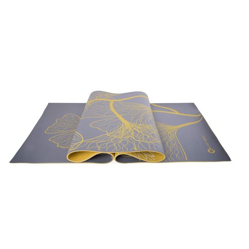 CAP Barbell Yoga Mat with Carry Strap, 5mm, Reversible Dahlia Design, Yellow/Gray