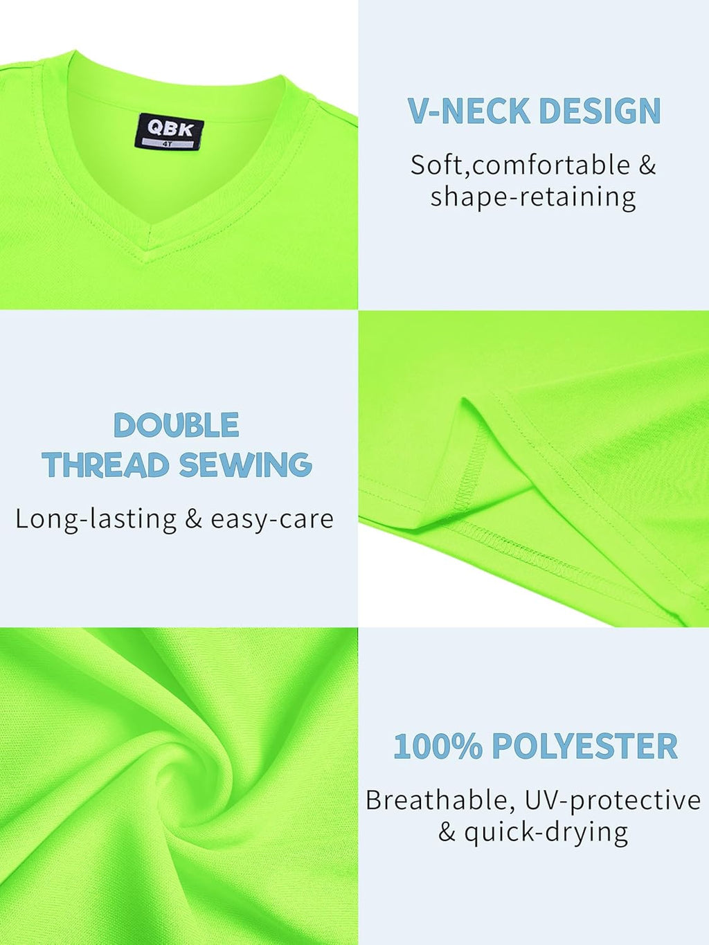 QBK Youth Neon Rash Guard - UPF 50+ V-Neck Long Sleeve Athletic Shirt for Kids
