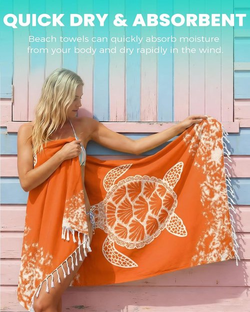 Antfuny Quick-Dry Turkish Beach Towels - Extra Large, Lightweight & Absorbent | Sand-Free, Orange & Teal