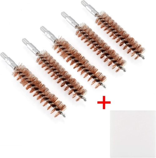 BOOSTEADY Gun Cleaning Brush Set - 5 Pcs Phosphor Bristle for Pistol & Shotgun | Includes 50 Multi-Caliber Patches
