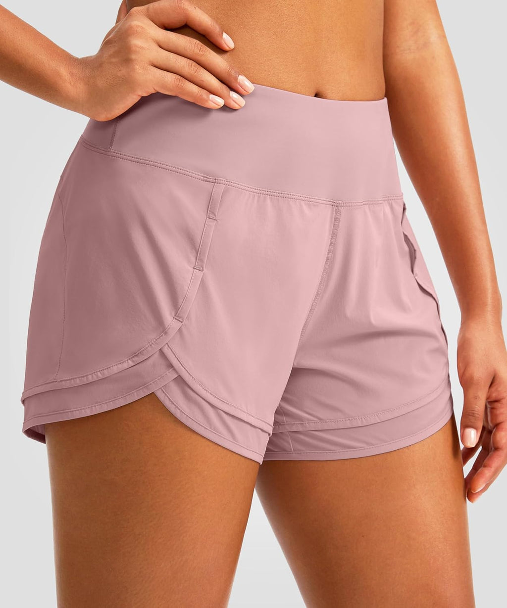 Soothfeel Women's Running Shorts - High Waisted Quick-Dry 3-Inch Athletic Shorts with Zipper Pocket