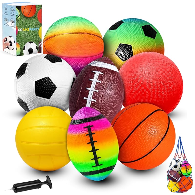 8 Pack 5-Inch Toddler Sports Balls Set – Includes Beach Ball, Rainbow & Classic Styles – Gift Box 8-Piece Elite Toddler Sports Set