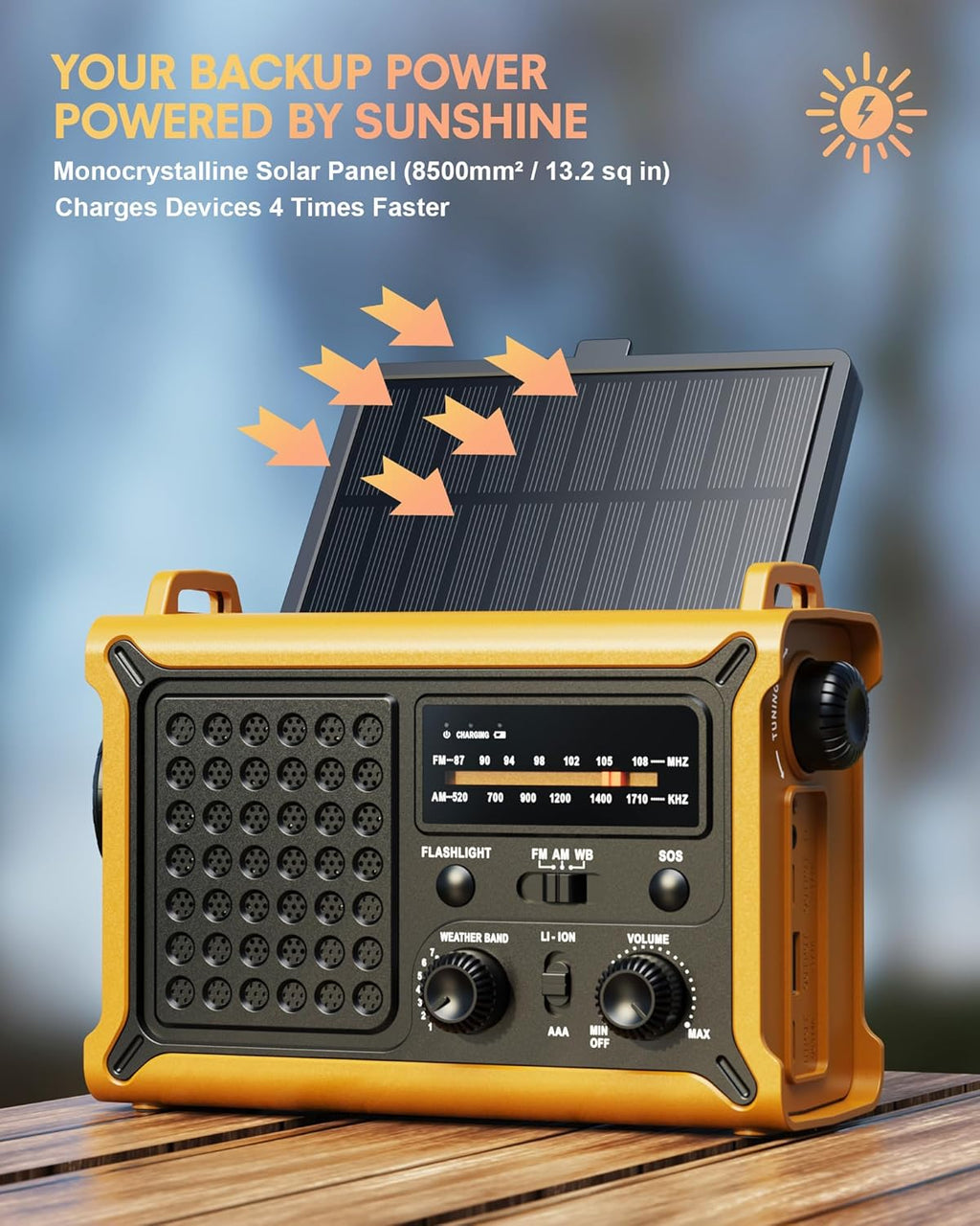 Skiennix Hand Crank Emergency Radio - Solar Powered with 12000mAh Power Bank & NOAA Alerts | LED Flashlight & Reading Lamp for Survival