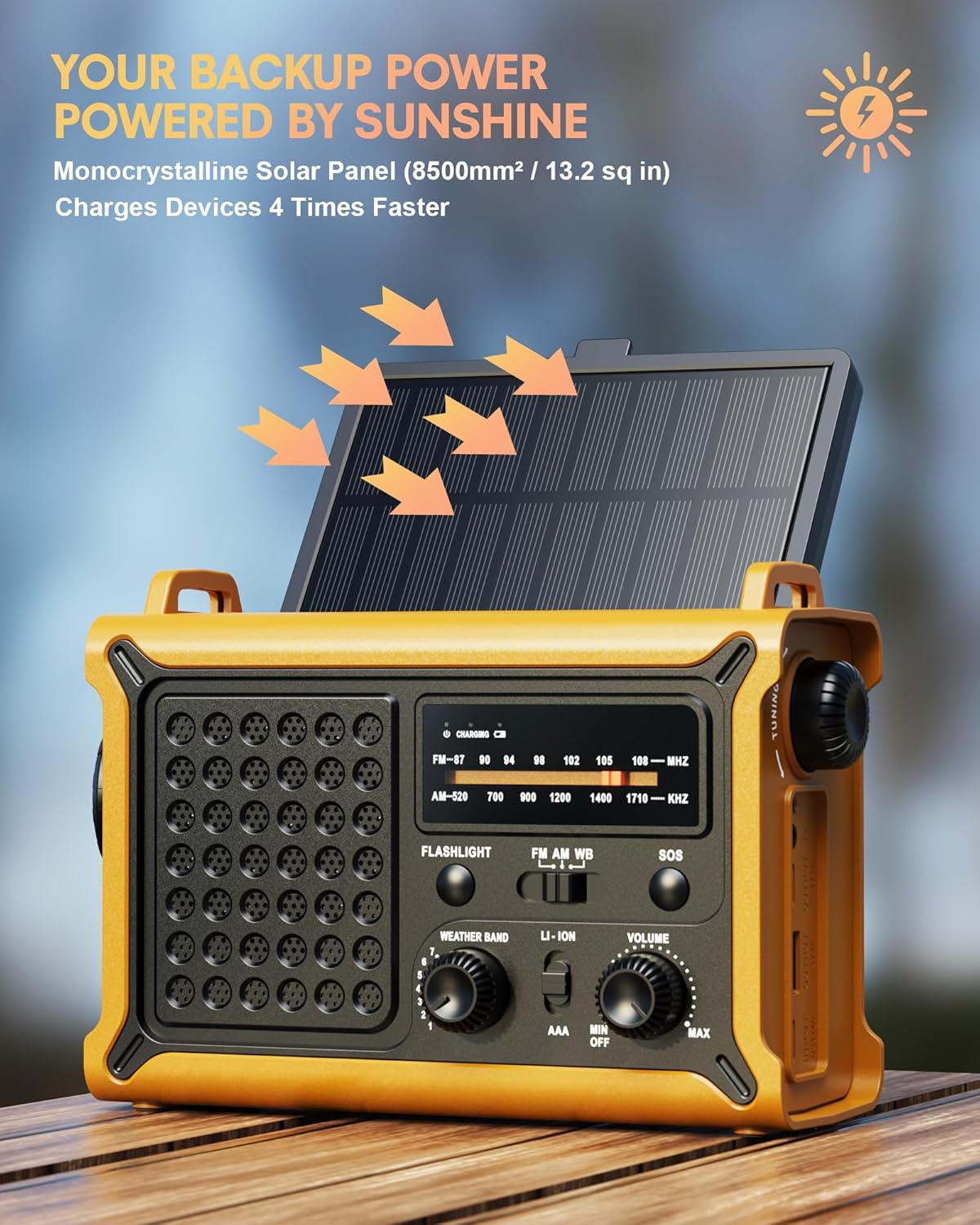 Skiennix Hand Crank Emergency Radio - Solar Powered with 12000mAh Power Bank & NOAA Alerts | LED Flashlight & Reading Lamp for Survival
