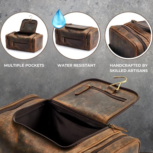 NomadCraftsCo. Extra Large Leather Toiletry Bag - Premium Travel Dopp Kit for Men, Stylish Organizer