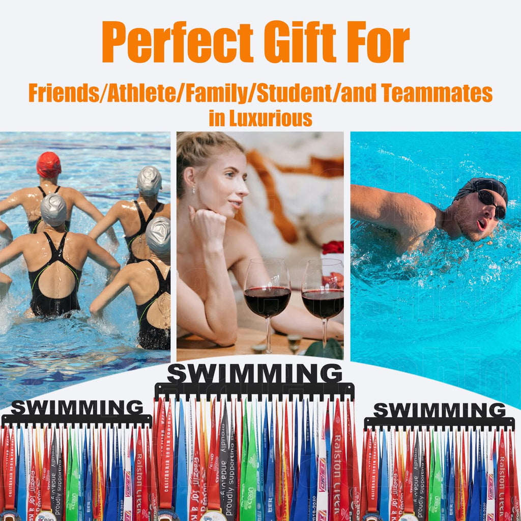 Lapetale Fashion Swimming Medal Hanger Display Medal Holder Hanger Display Rack Frame with 20PCS Hanging Hooks Upgraded Extension Hooks Easy Install Easy to Use Swimming Medal Display Rack