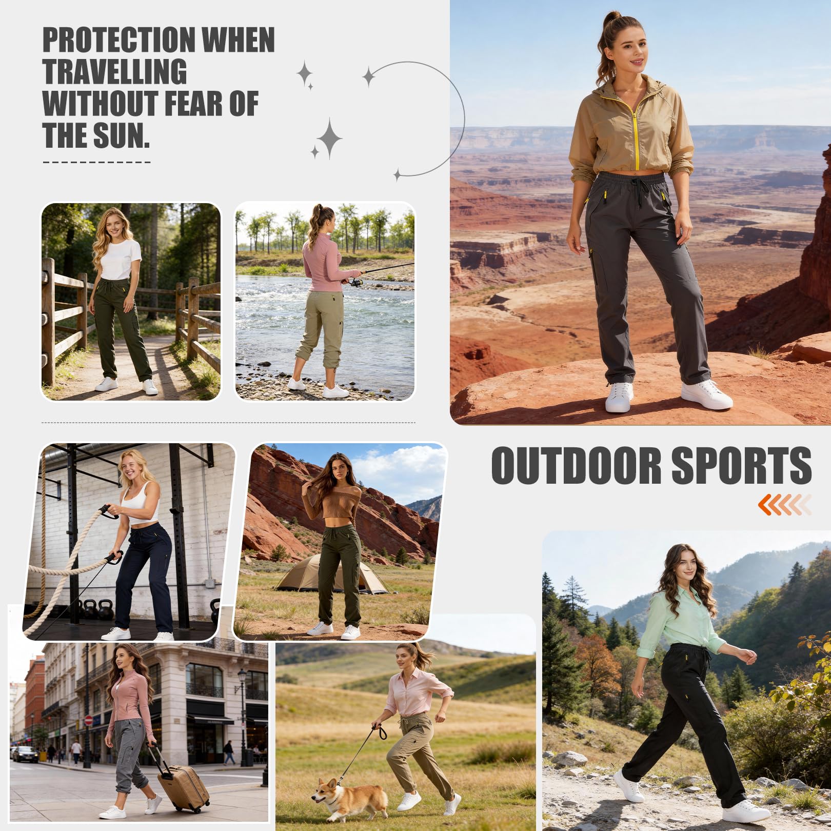 Womens Hiking Pants Quick Dry UPF 50 Lightweight Travel Golf Cargo Safari Pants Zipper Pockets,6608,Army,Petite XL