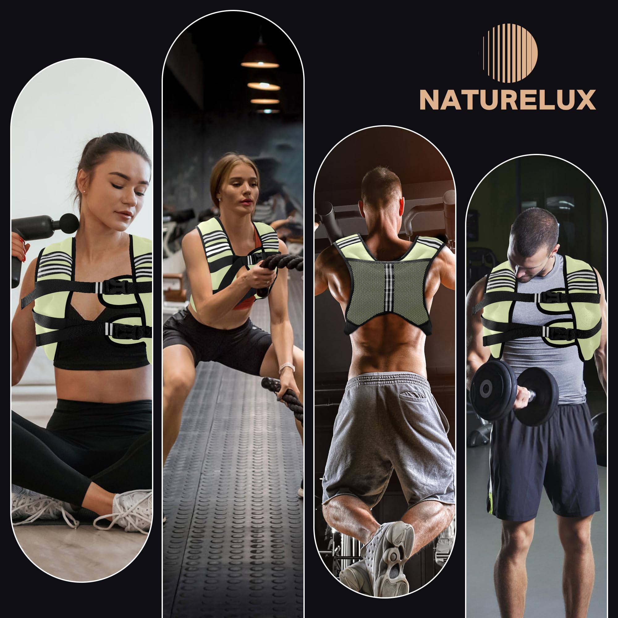 NATURELUX Weighted Vest with Reflective Stripe and Adjustable Buckle Straps, Pale Green, 25 lbs