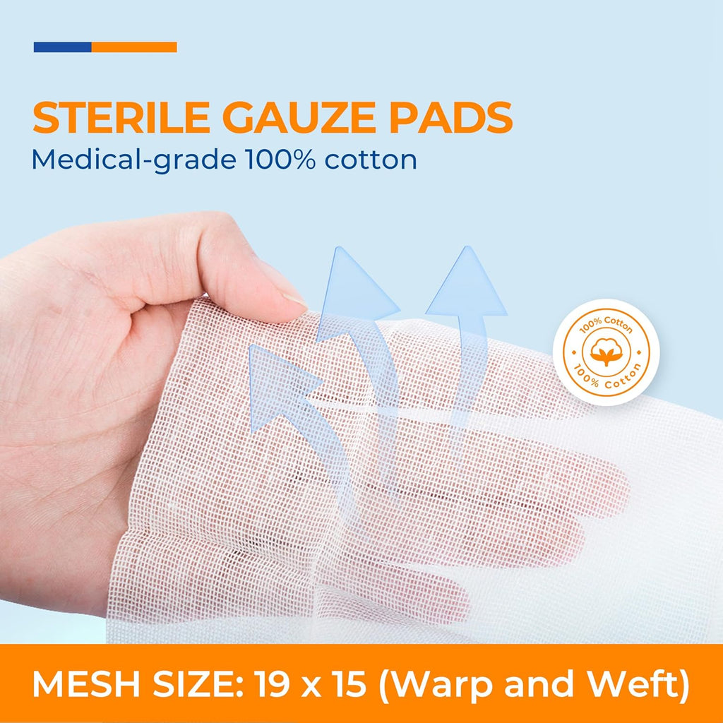Sterile Gauze Pads by [Brand Name] - 100 Pack 4x4 Inch, 12-Ply Cotton Sponges for Wound Care