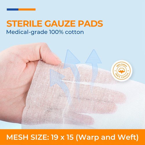 100 Pack Sterile Gauze Pads 4x4 Inch 12-Ply, 100% Cotton Large Gauze Sponges for Wound Care, Highly Absorbent Bulk Hospital-Grade First Aid & Surgical Dressing