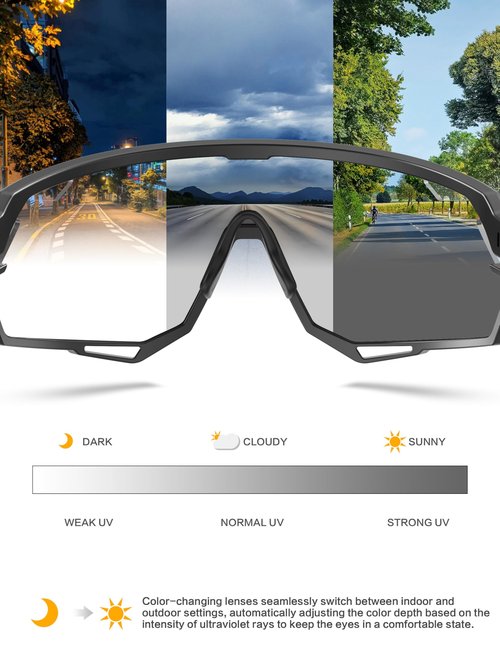 BIRCEN Photochromic Cycling Glasses: Mountain Bike Sports Sunglasses for Men Women Running Riding MTB Baseball