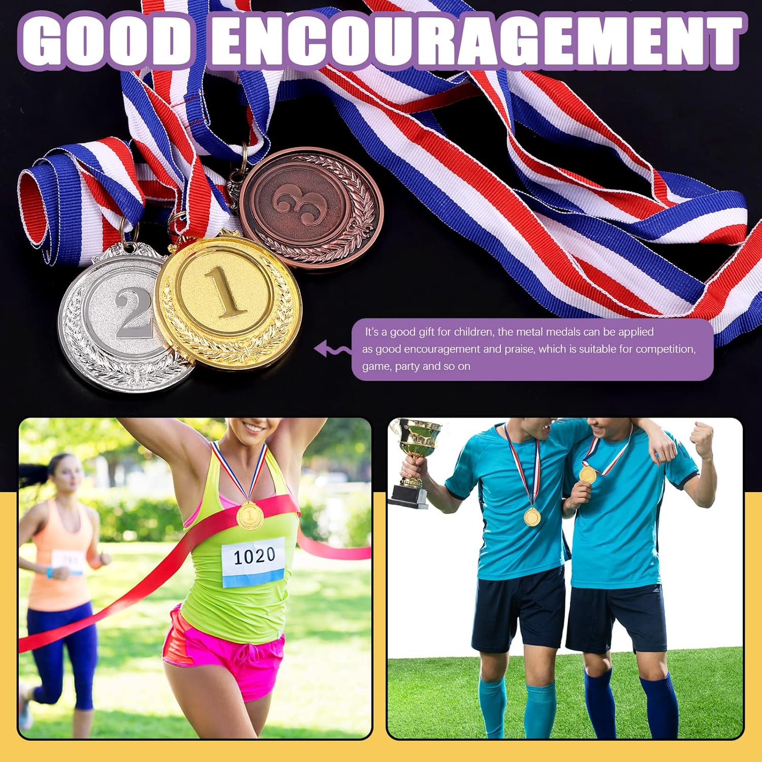 Swpeet Award Medals - Gold, Silver, Bronze Olympic Style Medals with Neck Ribbon | Perfect for Competitions & Parties