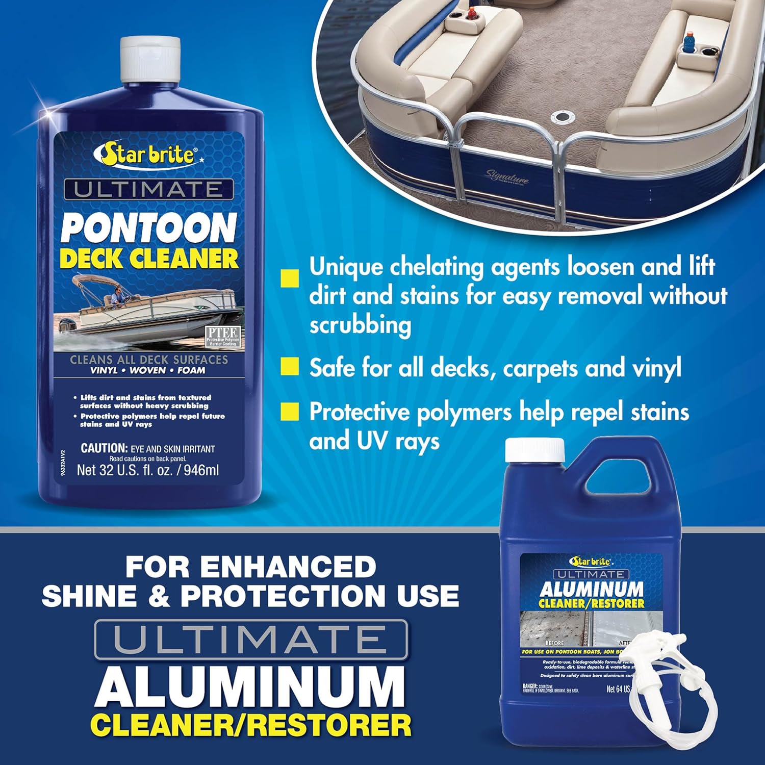 STAR BRITE Ultimate Pontoon Deck Cleaner - Effectively Lifts Dirt & Stains from All Surfaces - 32 OZ