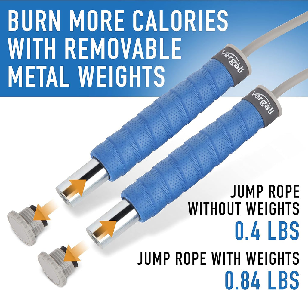 Weighted Jump Rope for Fitness (1 lb) with Women and Men's Exercise Guide. Comfy Grips. Tangle Free, Adjustable Jumprope. Heavy Adult Skipping Jumping Rope for Full Body Workout. Boxing, Cardio, Gym
