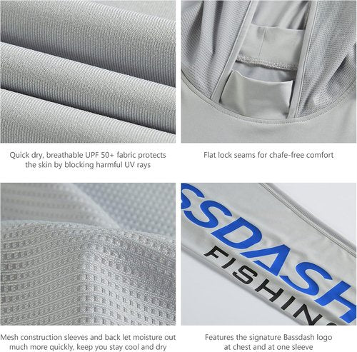 BASSDASH Men's UV Sun Protection Fishing Hoodie - UPF 50+ Long Sleeve Performance Shirt