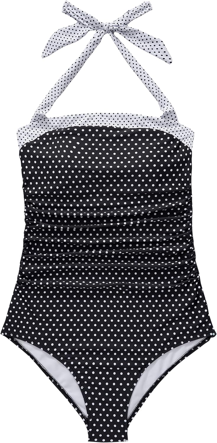 SUUKSESS One Piece Swimsuit - Sexy Tummy Control Halter Retro Bathing Suit for Women