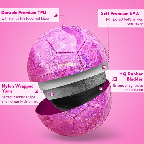 Glitter Pink Size 4 Soccer Ball by [Brand Name] - Perfect for Kids Aged 4-12 | Outdoor Sports Training