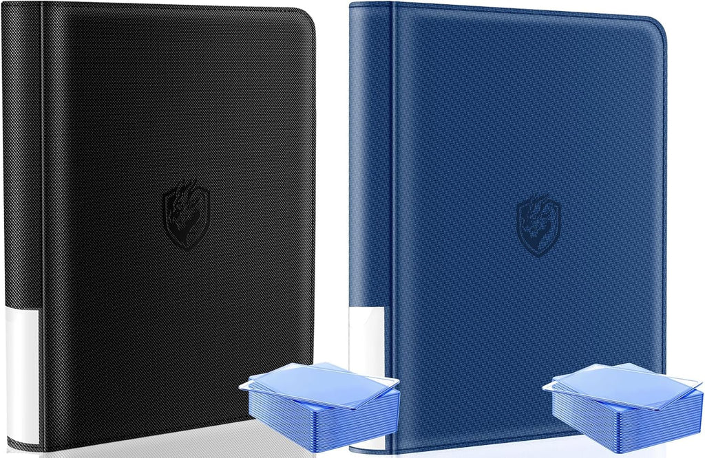 Skiennix Toploader Binder 2-Pack - Waterproof PU Leather with 40 Bonus Card Sleeves | Black & Blue, Anti-Yellowing Inserts