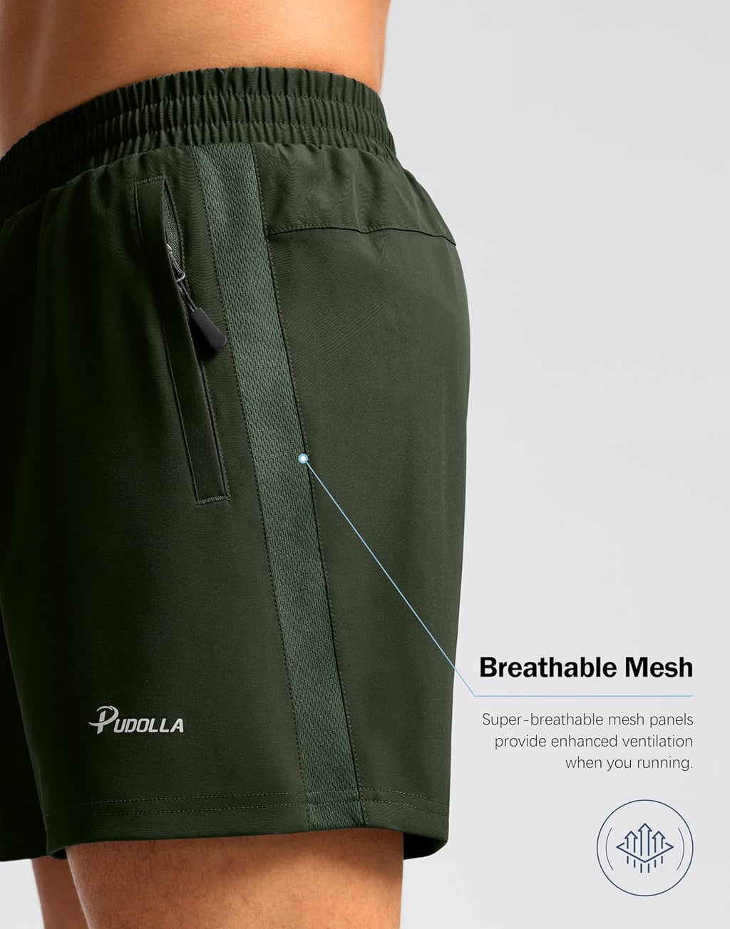 Pudolla Men's Running Athletic Shorts - Lightweight Quick-Dry Gym Shorts with 3 Zipper Pockets | 5"/7" Sizes