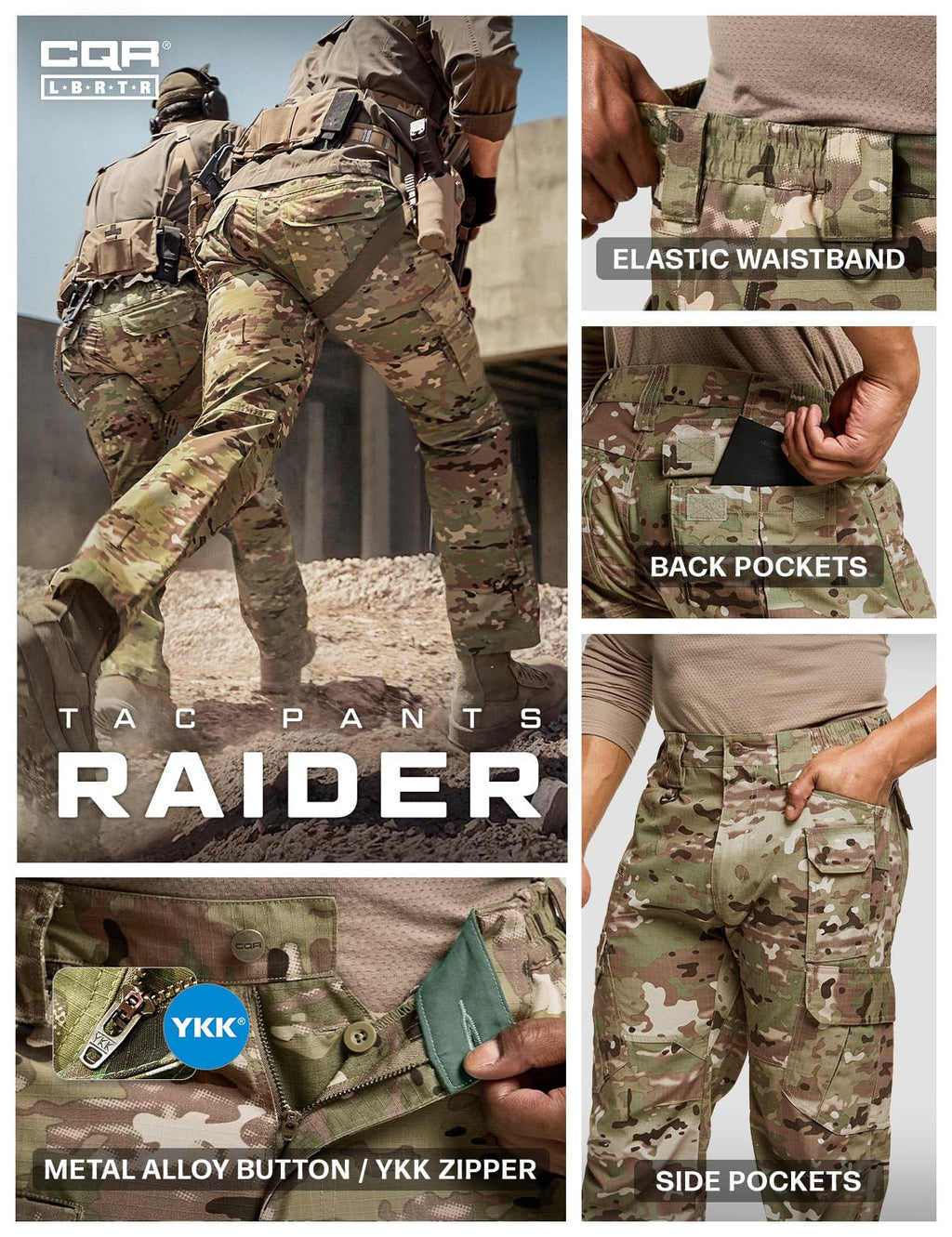 CQR Men's Tactical Pants, Water Resistant Ripstop Cargo Pants, Lightweight EDC Work Hiking Pants, Outdoor Apparel, Duratex Mag Pocket Utility Camo, 28W x 30L