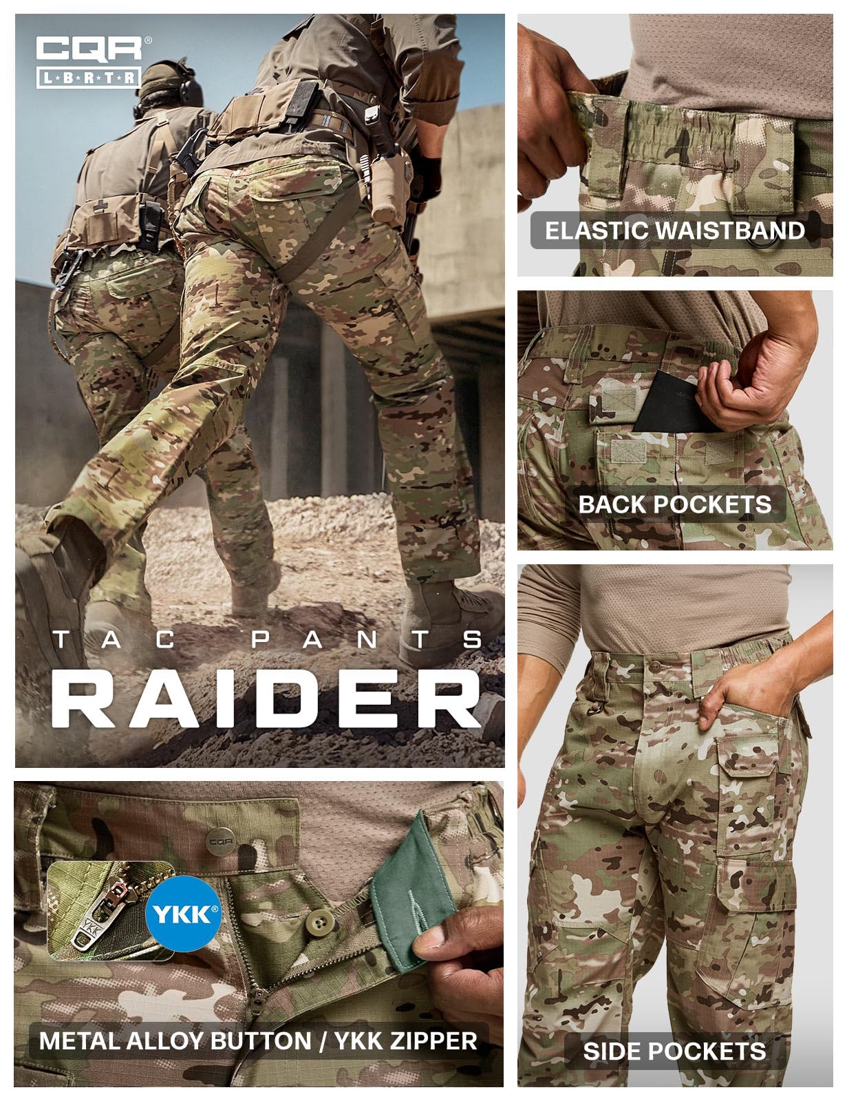 CQR Men's Tactical Pants, Water Resistant Ripstop Cargo Pants, Lightweight EDC Work Hiking Pants, Outdoor Apparel, Duratex Mag Pocket Utility Camo, 28W x 30L