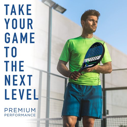Franklin Sports Padel Racket - Aurora - Carbon Fiber Diamond Shape Padel Racket with Foam Core + MAX Grit Surface - 365g - Premium for Intermediate + Advanced Players - Blue