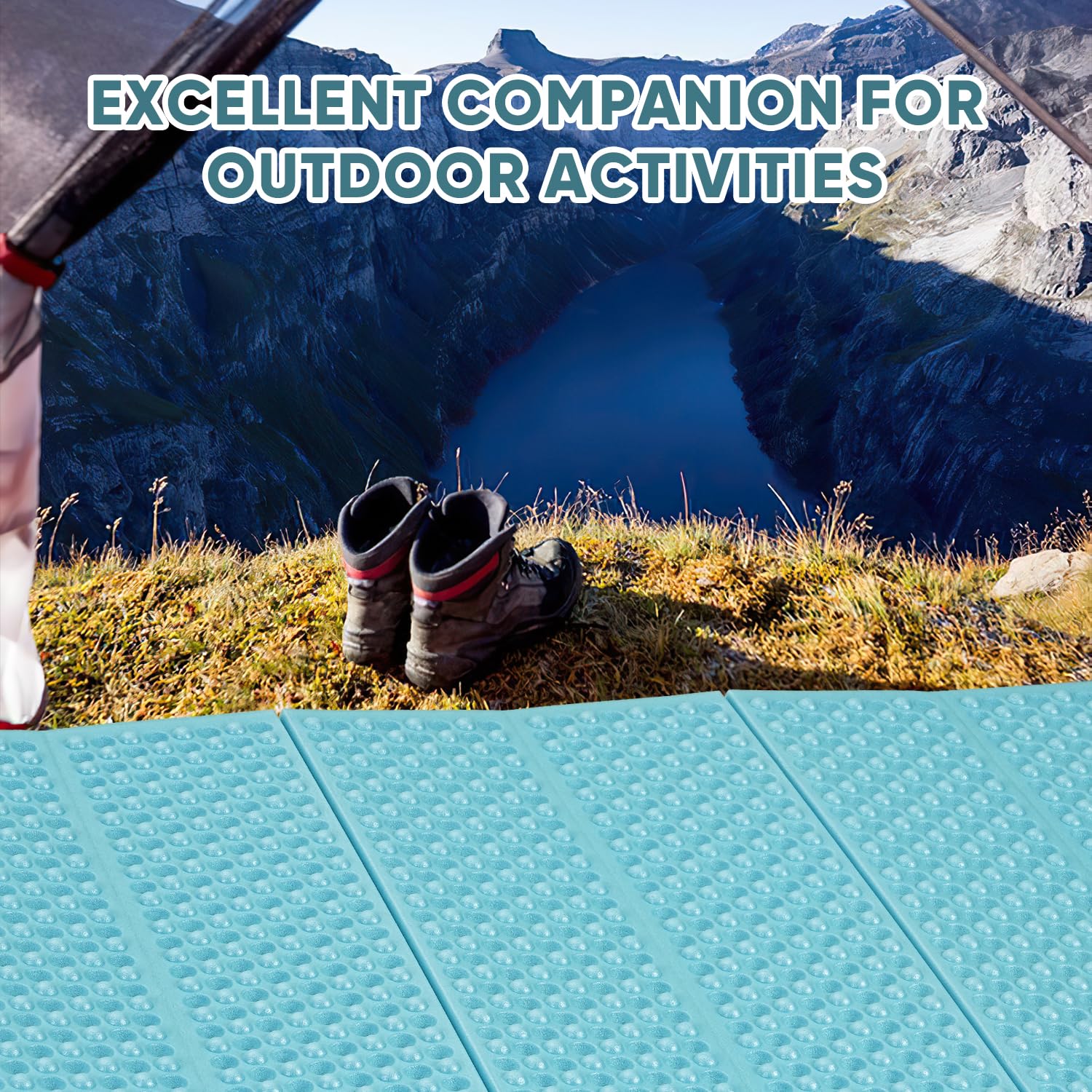 Ultralight Foam Sleeping Pad, Waterproof Closed Cell Foam Pad for Superior Insulation, Folding Sleeping Mat for Compact Storage, Foldable and Portable for Hiking and Camping (Blue)