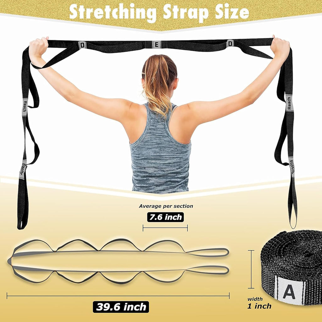 Yoga Strap by Stretching Strap - 10 Loop Non-Elastic Stretch Band for Flexibility & Physical Therapy