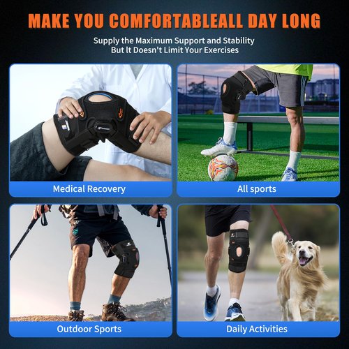 Hinged Knee Brace for Meniscus Tear, Knee Brace for Women and Men with Removable Side Stabilizers and Patella Gel Pad, Knee Support for Knee Pain , ACL, MCL, PCL, Arthritis, Injury or Surgery Recovery