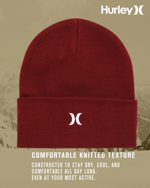 Hurley Men's Winter Hat - Heavyweight Slouchy Fit Icon Cuffed Beanie, Size One Size, Noble Red
