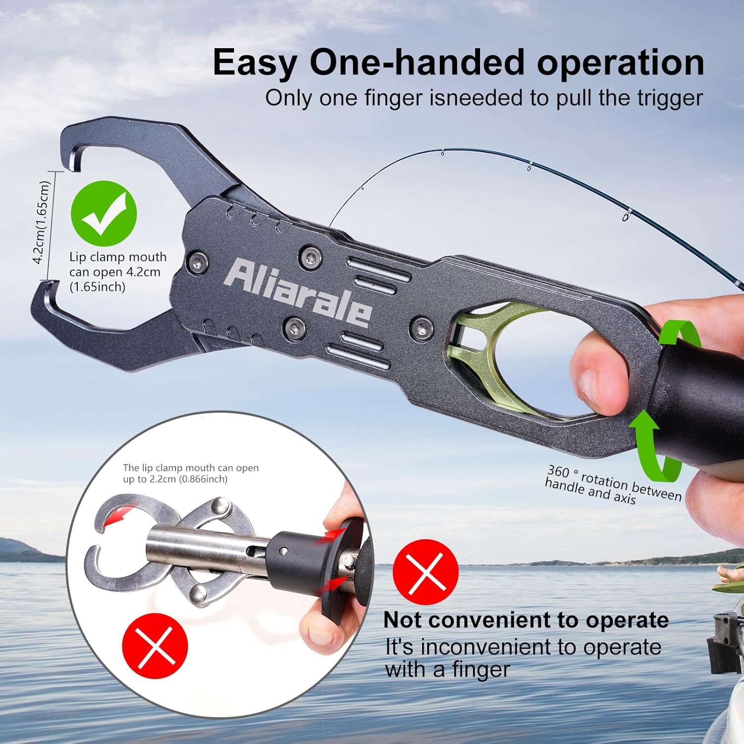 Skiennix Fish Lip Gripper - Professional Aluminium Alloy Fish Holder with 40 lb Weight Scale & 360° Rotation
