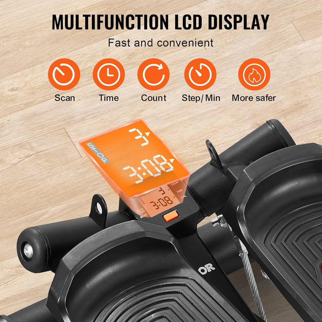 VEVOR Mini Stepper - Hydraulic Fitness Equipment with Resistance Bands for Full Body Cardio Workout